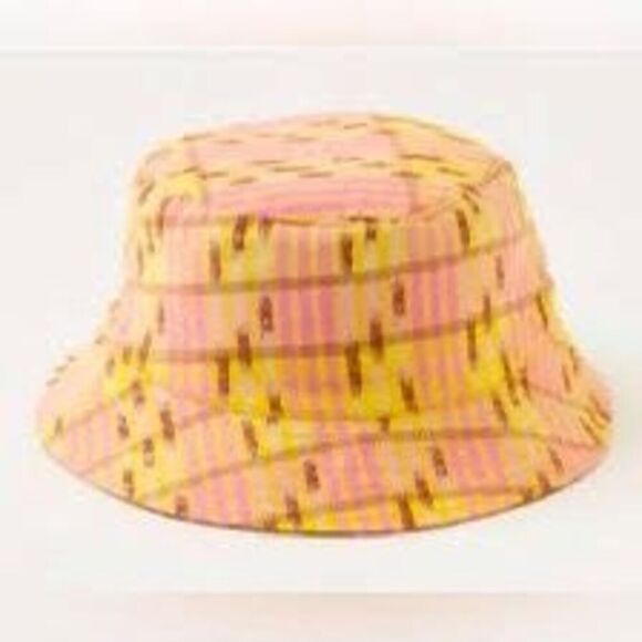 Aerie Bucket Hat Women One Size Pink & Yellow Jacquard Reversible - Picture 1 of 3